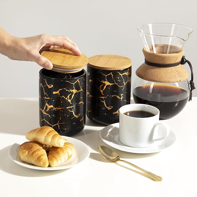 INSPIRASET- Coffee Canister, Ceramic Container with Lid - Perfect Coffee Container and Kitchen Canisters for Countertop - Elegant and Practical Gift