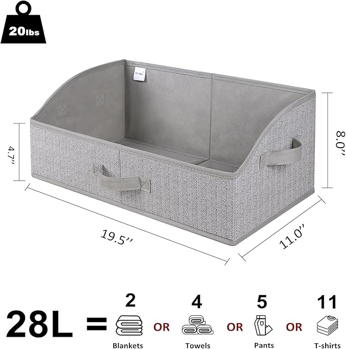 WUIKE Closet Organizers and Storage, Trapezoid Storage Bins, Fabric Closet Baskets with Handles, Clothing Bins for Shelves, Foldable Storage Baskets for Clothes, Herringbone Gray, Extra Large, 3-Pack