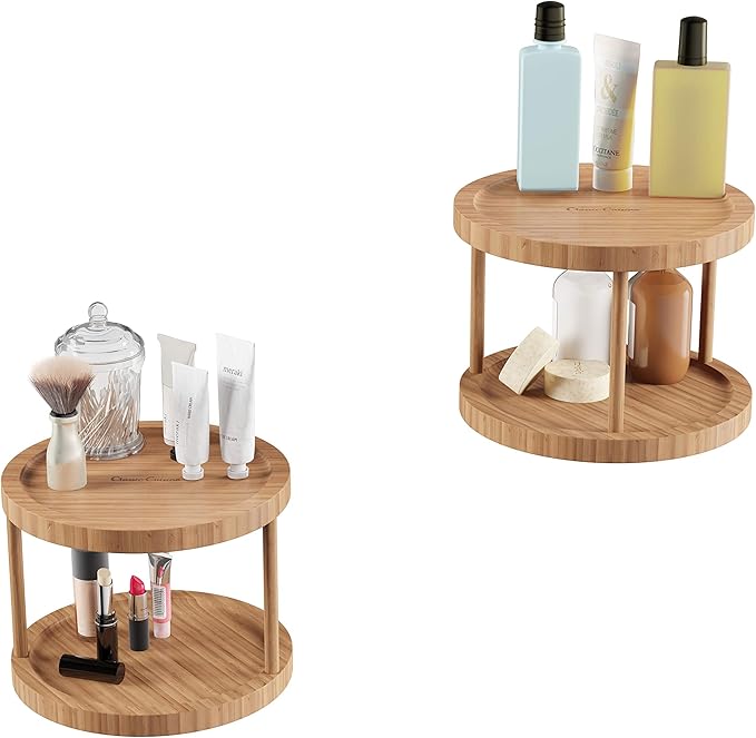 Classic Cuisine Lazy Susan – All-Natural Bamboo Round Two Tier Turntable Kitchen, Pantry and Vanity Organizer and Display with 10 Inch Diameter
