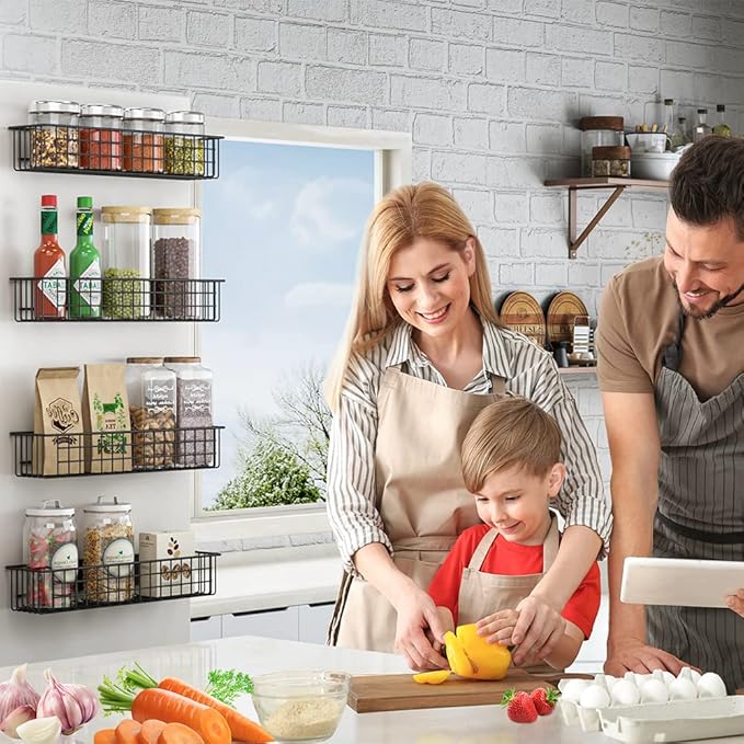 4PCS Magnetic Storage Baskets for Refrigerator, Strongly Magnet Spice Rack, Fridge Storage Shelf, Great for Kitchen and Pantry