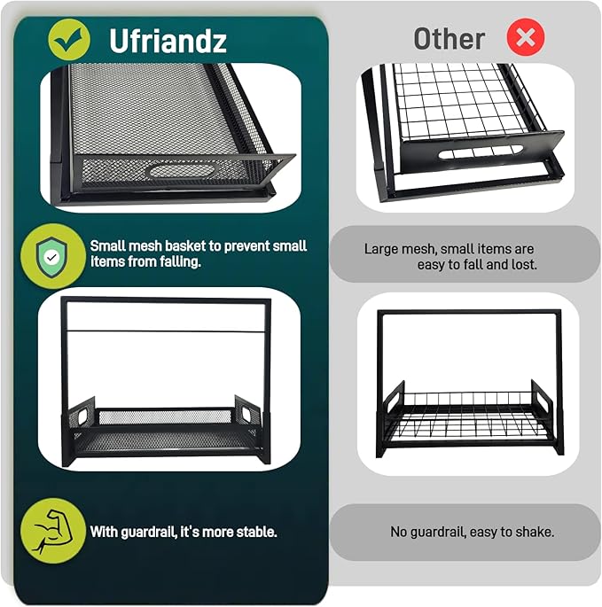 Undersink Organizers 2-Tier Under Cabinet Pull Out Storage with Sliding Out Drawers, Under Sink Organizer for Bathroom Kitchen Durable Wire Rack Shelf Space-Saving Organization, White 1 Pack