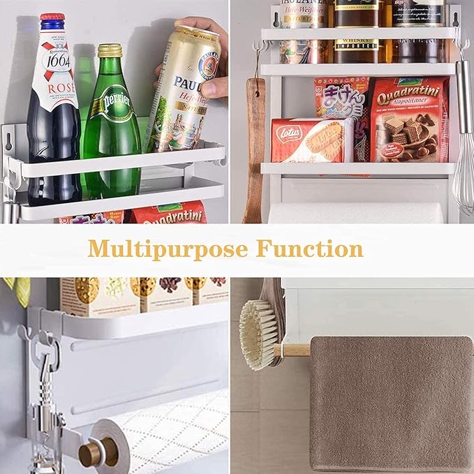 Magnetic Spice Rack for Refrigerator White Magnetic Paper Towel Holder for fridge Magnetic Shelf Magnetic Shelves Fridge Magnet Organizer Spice Rack Kitchen Organization Kitchen Storage