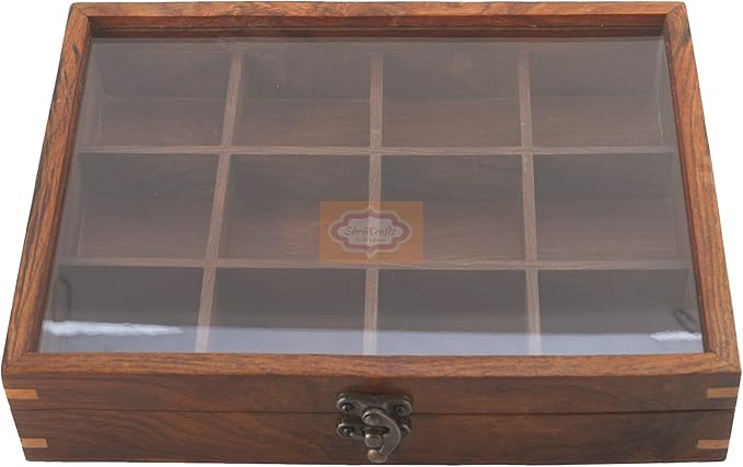 Ortus Arts Wood table top 12 Compartment Spice Box with Spoon - Wooden Masala Box Set for Kitchen Masala Daani Namak Dani Dabba Multipurpose Decorative Boxes Holder