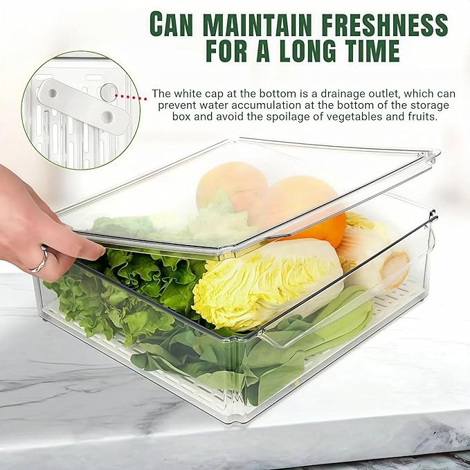 10 Pack Fridge Organizer, Stackable Refrigerator Organizer Bins with Lids, Fruit Storage Containers for Storage Clear for Food, Drinks, Vegetable Clear Plastic Fridge Organizers Tool Storage