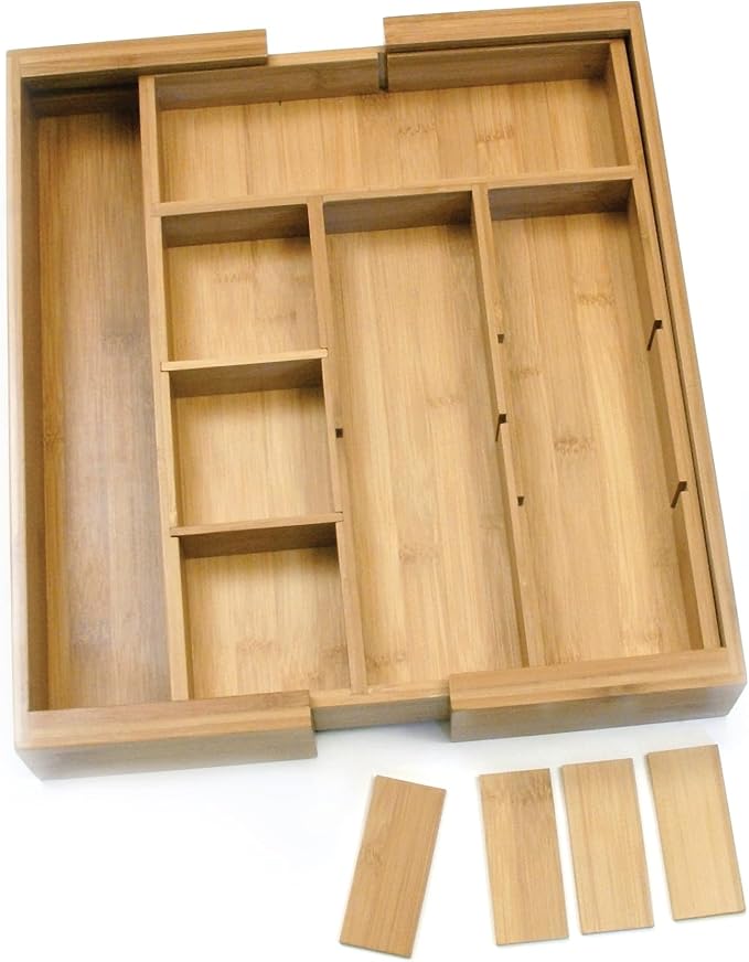Lipper International 8882 Bamboo Wood Expandable to 18-3/4" Flatware Drawer Organizer with Removable Dividers