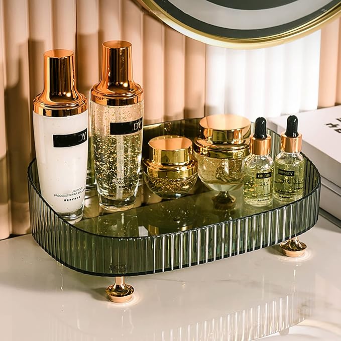 Vanity Tray Perfume Organizer – Acrylic Bathroom Tray,Countertop Storage Decor Trays for Dresser,Makeup Skincare Cosmetic Organization (Green)