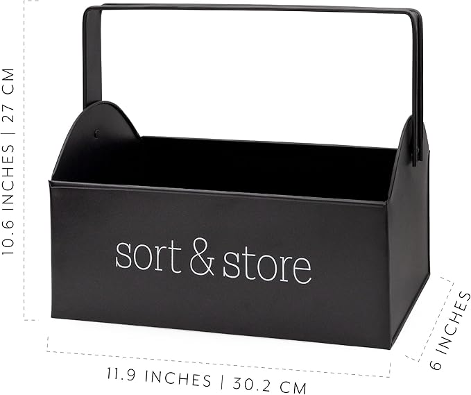 AuldHome Design Enamelware Farmhouse Caddy w/Handle (Black), Vintage Style Sort and Store Carryall