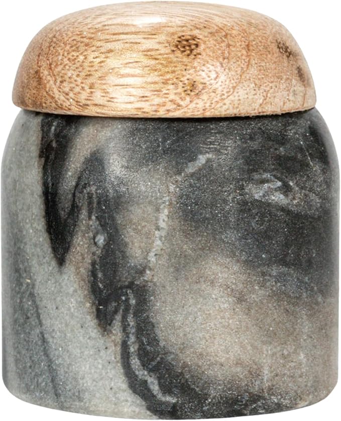 Creative Co-Op Marble and Mango Wood Pinch Pot with Lid, Grey and Natural