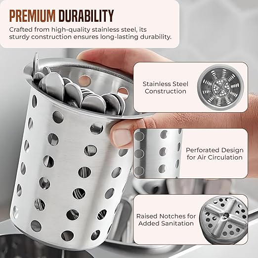 OCS Parts Stainless Steel Utensil Drying Cups | Stainless Steel | Perforated Kitchen Flatware and Silverware Holder