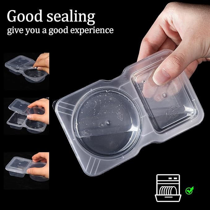 12 Sets Double Compartment Condiment Container with Lid, Reusable Snack Box for Sauces and Snacks for Meal Prep, Parties, and On-the-Go