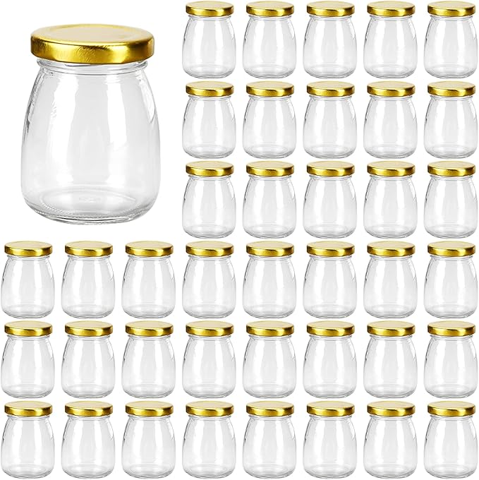 Small Glass Pudding / Yogurt Container With Airtight Lids,7oz Clear, For Milk,Jams,Jelly,Mousse,Fvaors,Spice, Food Storage Jars Sets 40Pack
