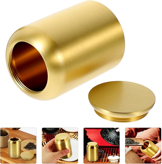 Copper Canister Tea Storage Jar Kitchen Food Canister Brass Tea Can Storage Tank Airtight Sealing Jars for Coffee Bean (Bottle Mouth: 3.2CM, Height: 6.7CM)