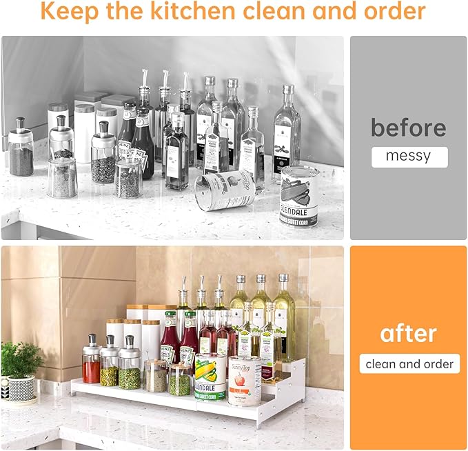 Premium Spice Rack Organizer for Countertops - 3-tier space-saving kitchen organizer for spice jars, oil bottles and utensils 2 Packs White (modern rust-resistant design)