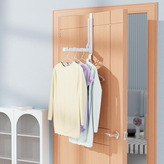 2 Packs Over The Door Clothes Drying Rack, Foldable Portable Over Door Hooks, Space Saving Door Hanger Collapsible Coat Towel Racks for Laundry Bathroom Home Organization Travel Storage (2Pack, White)