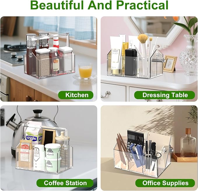 Silverware Organizer, Paper Plate Holders, Cutlery and Flatware Caddy for Countertop, Table, Buffet, and Picnic - Acrylic Party Utensil Holder for Knives, Forks, Spoons, Plates, Napkins