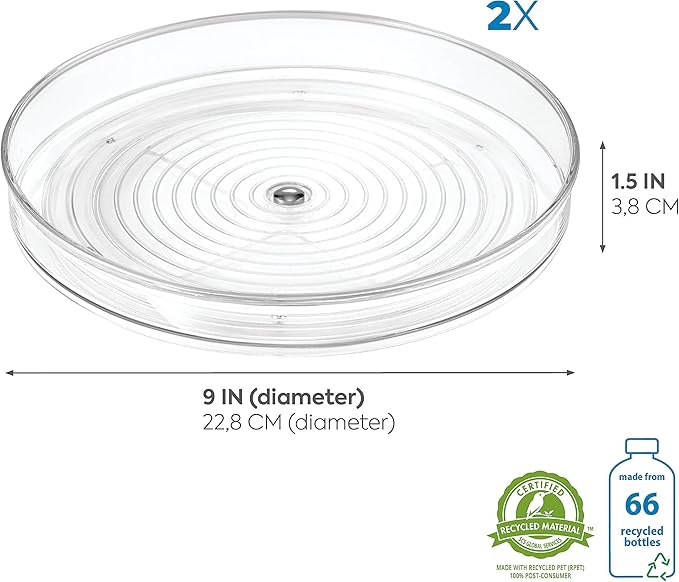 iDesign Linus Turntable, Kitchen Pantry or Countertop Organization, 9" Inch, Clear, 2 Count