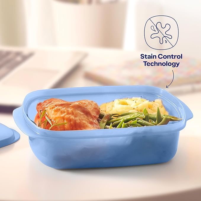 Tupperware Store Serve & Go Rectangular Food Storage Container with Lid Vent, Prep, Fridge and Reheat Meals, Dishwasher and Microwave Safe, BPA Free (4 Cups/1 Liter)