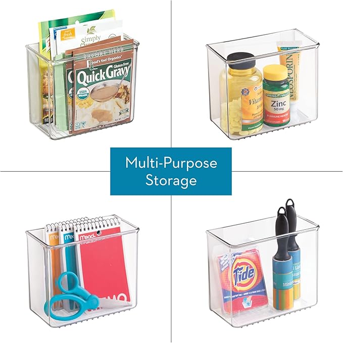 iDesign AFFIXX Plastic Wall Mount Organizer for Kitchen, Bathroom, Office, Bedroom, Garage, Craft Room, 3" x 6" x 5", Clear