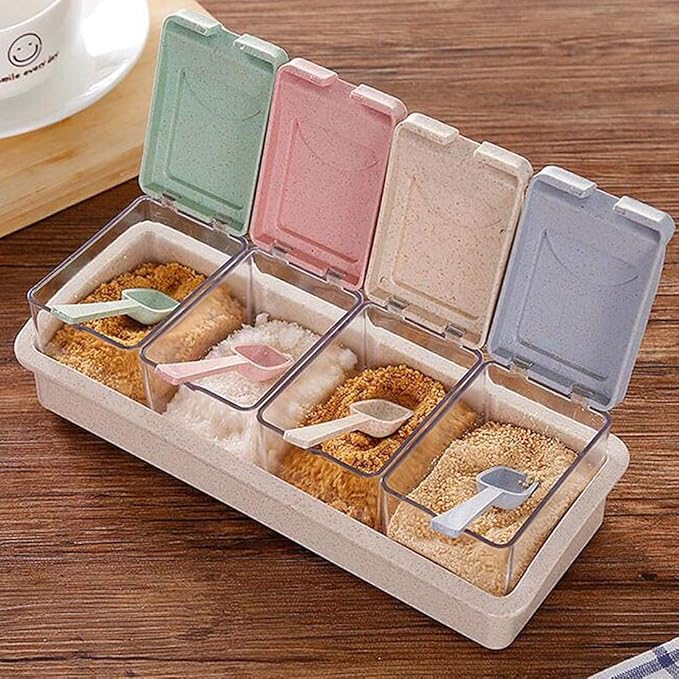 ZaoProteks Condiment Jar Spice Container with Lids and Spoons, Condiment Canisters Pots Seasoning Box Salt Container Sugar Bowl Set of 4 for Kitchen, Counter and Food Storage