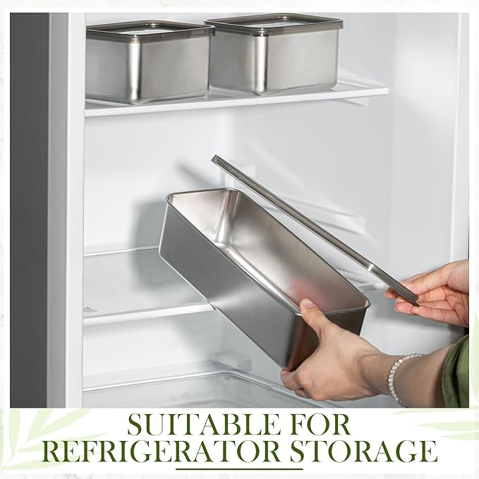 Hushee 3 Pcs Deepen Bacon Cheese Container Large Capacity 304 Stainless Steel Storage with Lids Deli Meat Container Dishwasher Safe Fridge Organizer for Fruit Lunch Storage
