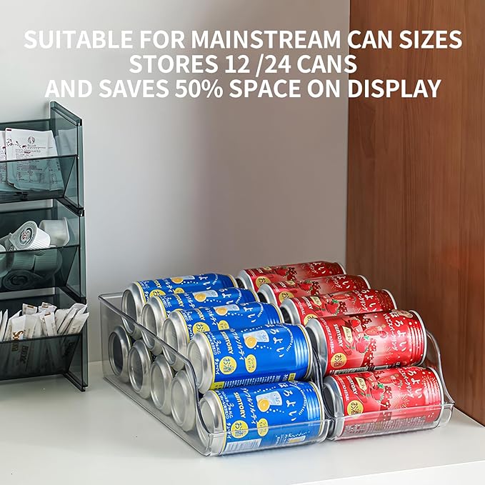 2 Pack Soda Can Organizer, Refrigerator Beverage Organizer with Sliding Tray, Suitable for Refrigerator/Cabinet/Countertop Soda Can Organizer. (2 PACK)
