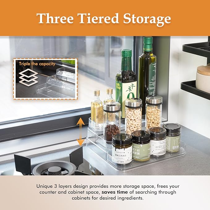 GREATLINK 3-Tier Spice Rack Organizer for Cabinet and Kitchen Countertop, Acrylic Pantry Organizers and Storage for Spice and Seasoning, Ideal for Perfume Organizer & Medicine Cabinet Organizer, 1PCS