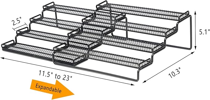GONGSHI Spice Rack Organizer for Cabinet, Pantry and Countertop, 4 Tier Expandable Seasoning Shelf for Cabinet, Black