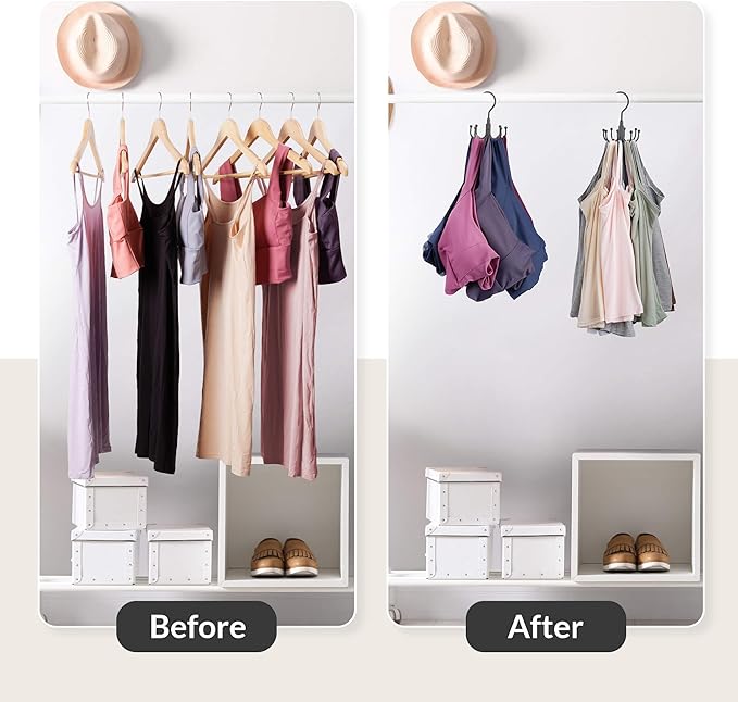 ZEDODIER Tank Top Hanger, Rotatable Bra Organzier for Closet, Max 24 Storage Capacity Sport Bra Holder, Metal Space Saving Closet Organizers and Storage, Black