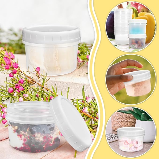 10 Pack 4oz Reusable Small Plastic Containers with Screw Lids, Stackable Food Storage Jars, Sauce Condiment Jars Lunch Box Accessories