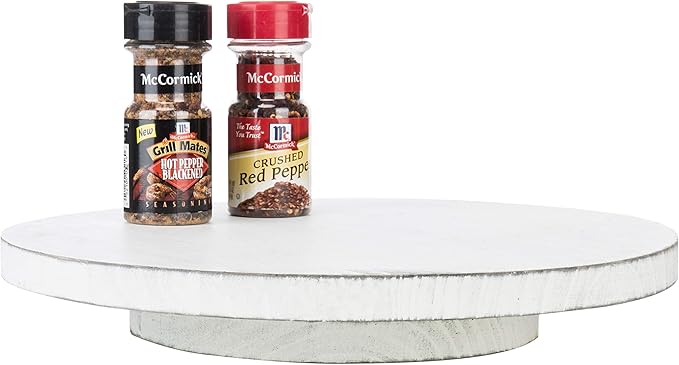 MyGift 12.8 Inch Round Vintage White Wood Lazy Susan Spinning Turntable Tray, Rotating Wooden Countertop Spice Rack, Kitchen Cabinet Organizer Home Decor