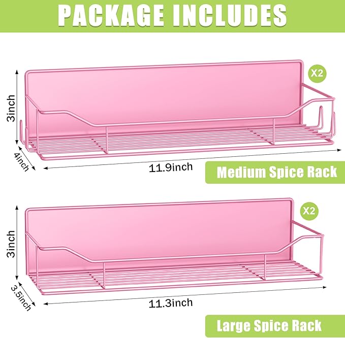 Magnetic Spice Rack for Refrigerator, 4 Pack Metal Strong Magnet Spice Organizer Shelves, Magnetic Fridge Shelf for Kitchen Seasoning Organizer Gadgets, Home Organization and Storage (Pink)