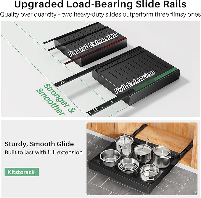 Pots and Pans Organizer Under Cabinet, Expandable(11.7"-19.7") Pull out Cabinet Organizer, Heavy Duty Adjustable Rack Inside Cabinet Fixed with Adhesive Film, Roll out Shelf Storage for Kitchen Pantry