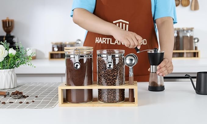 KKC HOME ACCENTS Airtight Glass Coffee and Sugar Storage Jars with Sealed Clamp Lids and Scoops, Air Tight Glass Coffee bean Containers for Ground Coffee,Loose Leaf Tea,Brown Sugar,Matcha,40 FL OZ