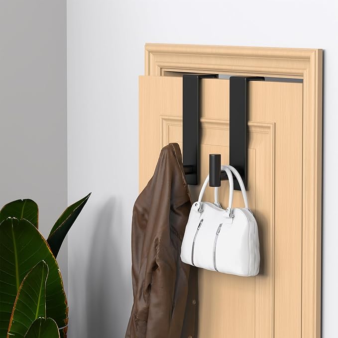 WUIVIUT T-Shaped Over Door Hooks - Fits Wooden & Metal Doors Less Than 1.77" Wide,Door Hanger for Office,Bedroom Heavy-Duty Stainless Steel Doors(T Shape 2 Pack, Fits 1-3/4'' Thick)