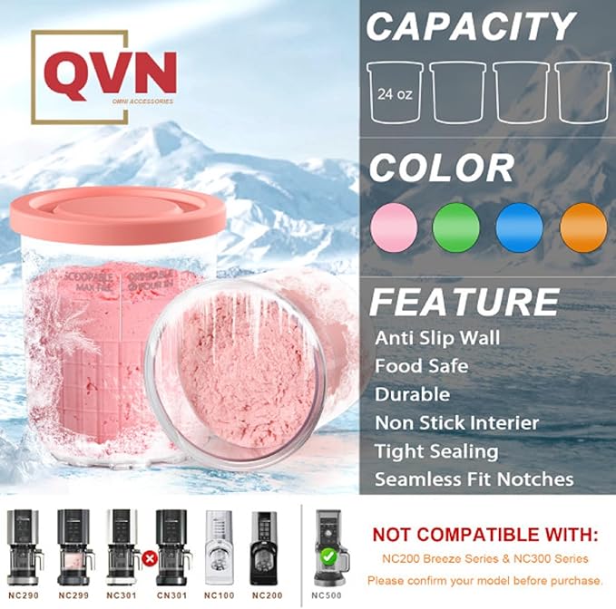 24OZ Ninja Creami Pints and Lids - 4 Pack Ninja Creami Containers, Ninja Creami Deluxe Pints, XL Creami Pint Containers Compatible with Ninja Creami Deluxe 11-in-1 NC500 & NC501 Series Ice Cream Maker