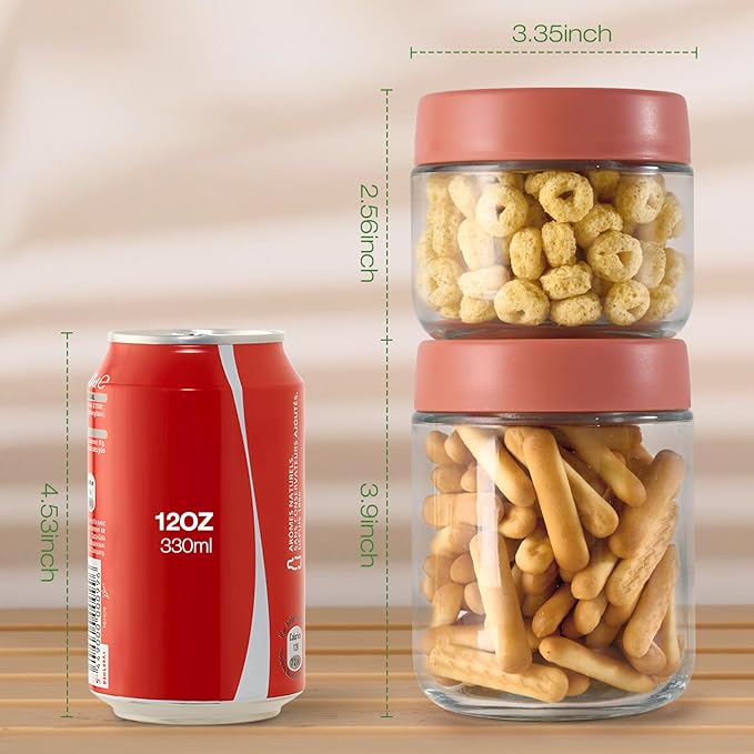 Hoa Kinh Glass Food Storage Jars with Lids, 10oz 4Pack Leak Proof Small Glass Jars for Overnight Oats, Cereal, Clear Empty Glass Jars with Lids for Kitchen(Red, Green, Purple and White)