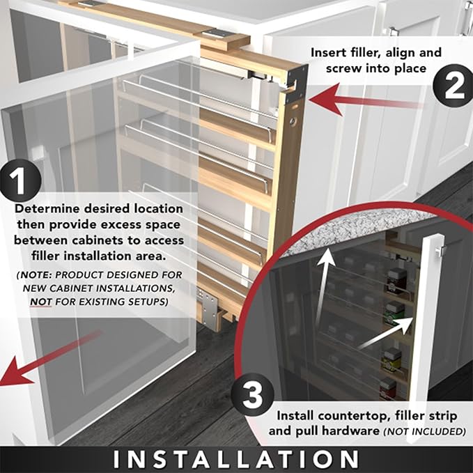 Rev-A-Shelf Pullout Shelf Organizer for Base Kitchen or Bathroom Cabinets, Wood Filler Pantry Storage or Spice Rack, Maple, 9" x 23" x 30", 432-BF-9C