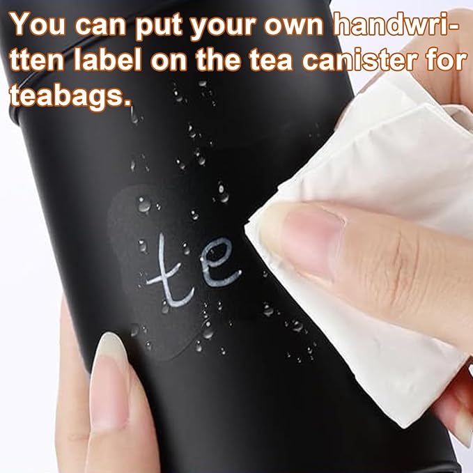 10 Packs Tea Tin Canister with Airtight Double Lids, 17 Fl oz Metal Tea Canisters, Round Tea Storage Organizer Can Box with 10 Stickers and 1 Erasable Chalk Marker (Black)