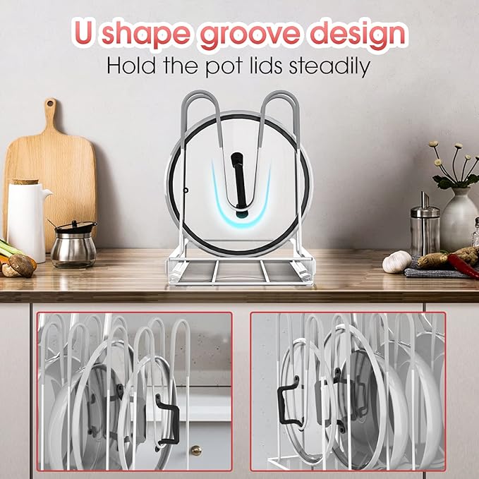 G-TING Pot Rack Organizers, 8 Tiers Pots and Pans Organizer for Kitchen Organization & Storage, Adjustable Pot Lid Holders & Pan Rack, Lid Organizer for Pots and Pans with 3 DIY Methods(White)