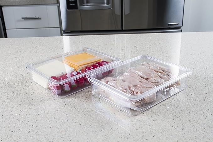 Kitchen Spaces Stackable Fridge Storage Containers, Compact Organizers with Lids for Kitchen and Pantry, Keep Deli Meats and Cheeses Fresh, Clear and Sturdy Food Bins, 2 Pack, Hand Wash Only