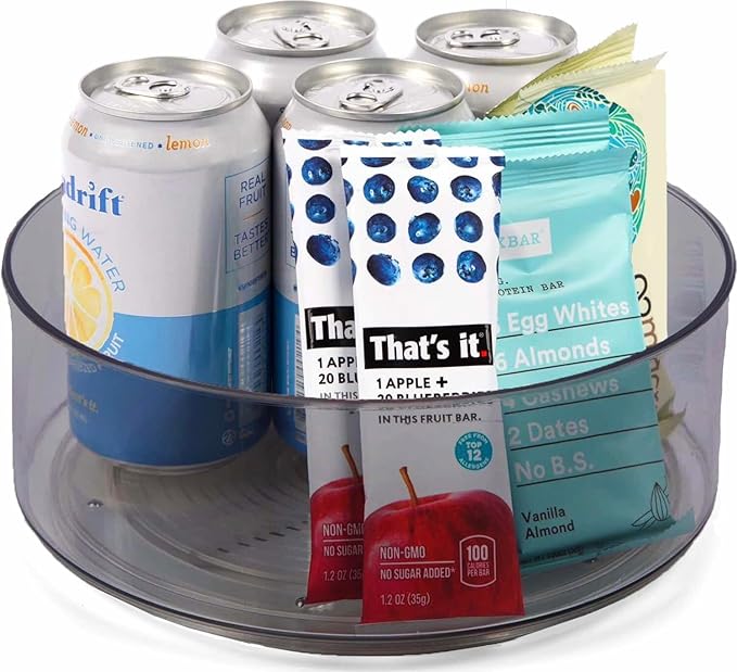 Home Intuition Round Plastic Grey Lazy Susan Turntable Food Storage Container for Kitchen (9" Round, 1 Pack)