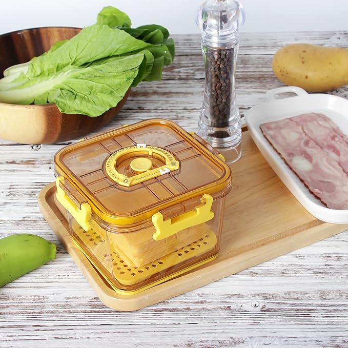 Sliced Cheese Container with Airtight Lid for Mini Fridge BPA-Free Kitchen Plastic Storage Deli Cheese Slices Stackable Store Date Record Function Keeps Cheese Fresh Longer (Yellow)