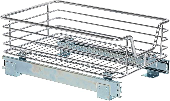 Household Essentials Glidez Chrome-Plated Steel 1-Tier Sliding Under Sink Cabinet Organizer, Chrome