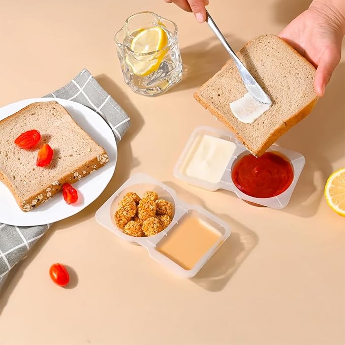 20 Sets Reusable Snack Containers with Lids,Double Compartment Condiment Containers for Take-Out Sauces,Portion Control,Meal Prep & Travel Snacks,Leakproof BPA-Free Set