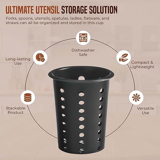 OCS Parts Perforated Utensil Drying Cups | Black | Set of 3 | Plastic Flatware Holder Cylinders for Kitchen Counter Organization