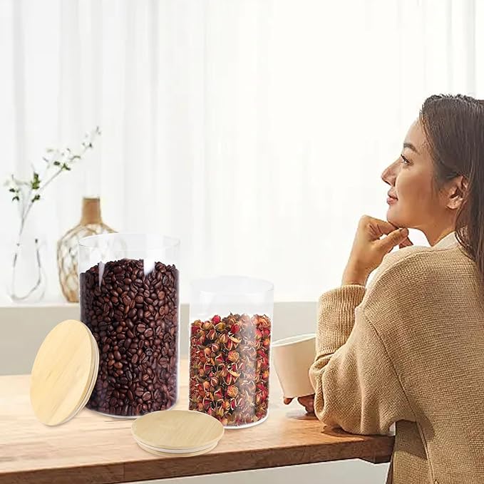 2 Pack 140oz+40oz Glass Food Storage Jars with Bamboo Lids Airtight, Clear Glass Storage Containers Food Canisters for Flour, Candy, Cookie, Nuts, Kitchen Pantry Organization Jar, BPA Free