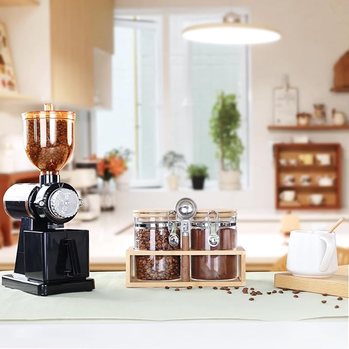 KKC HOME ACCENTS Airtight Borosilicate Glass Loose Leaf Tea & Coffee Beans Storage Jars with Bamboo Clamp Lid & Scoop - Glass Storage Canisters for Brown Sugar, Matcha, Pantry Organization - 27 Fl.Oz
