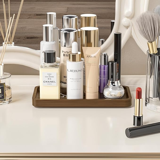 Weenson Small Bathroom Vanity Tray for Countertop Makeup Perfume Jewelry Decor Candle Keys, Bamboo Kitchen Tray for Soap Dispenser Spice, Small Toilet Tray for Sink 7.9" L x 4" W x 0.79" H Brown