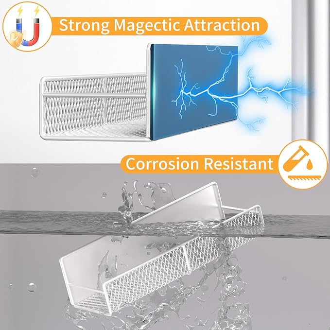 Magnetic Spice Rack for Refrigerator, 4 Pack Metal Magnetic Shelf, Super Magnetic Spice Organizer, Moveable Space Saving Shelves for Home, Durable Kitchen Organization and Storage Racks, White