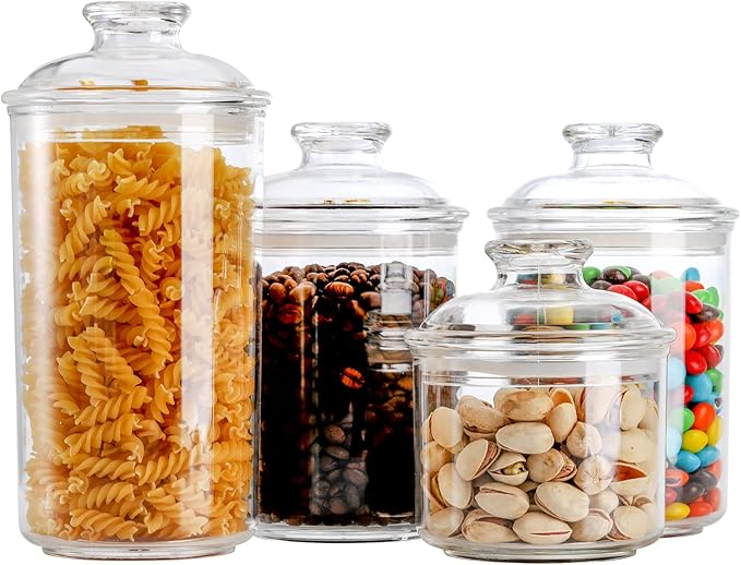 DEAYOU 4 Pack Clear Plastic Jars, Plastic Storage Jar with Lid, Candy Cookie Container for Vanity,33 Oz/23 Oz/13 Oz